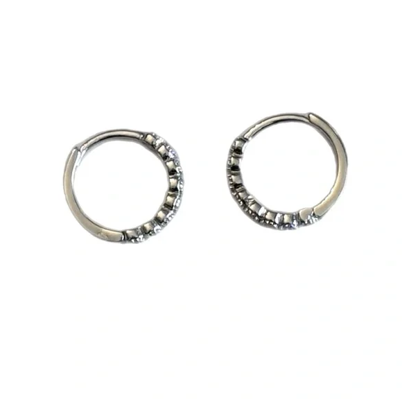 Sterling Silver Cubic Zirconia Hoop Huggie Earrings - Picture 3 of 4